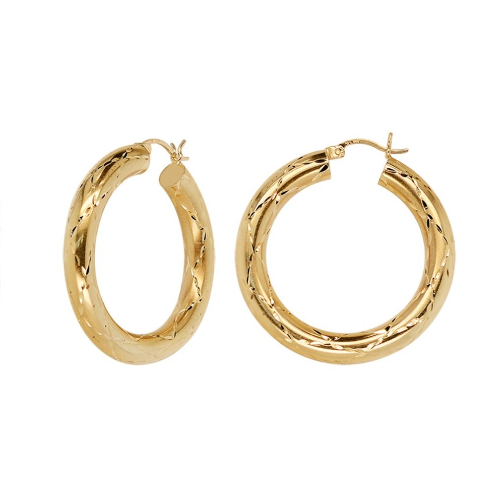 Classy Dangle Hoop Earrings 14K Yellow Gold